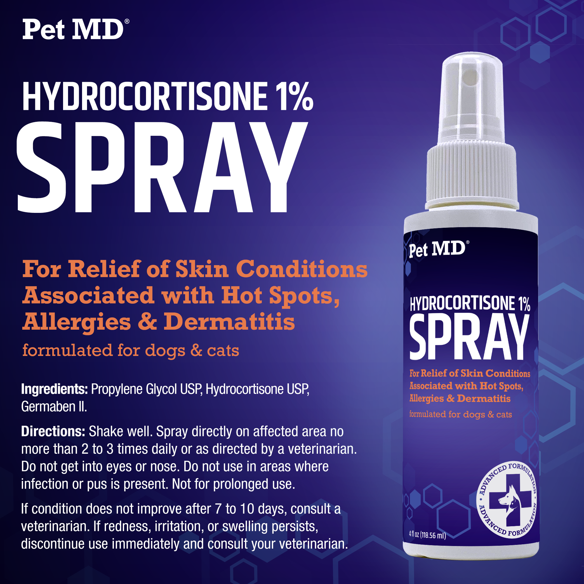 Hydrocortisone Quick Relief Spray for Dogs Cats Horses 4 oz Pet MD Store