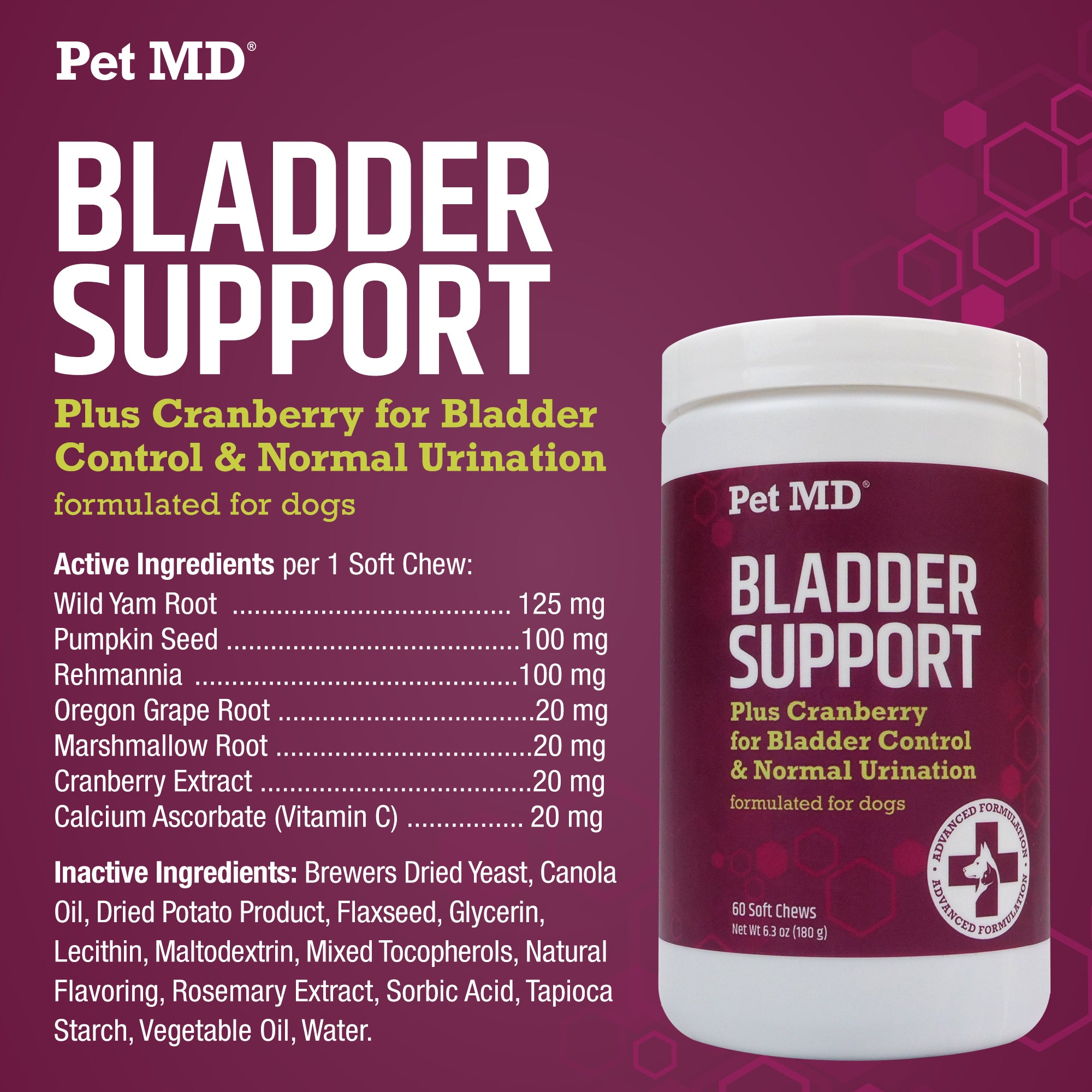 Bladder Support Plus Cranberry for Dogs 60 Count Pet MD Store