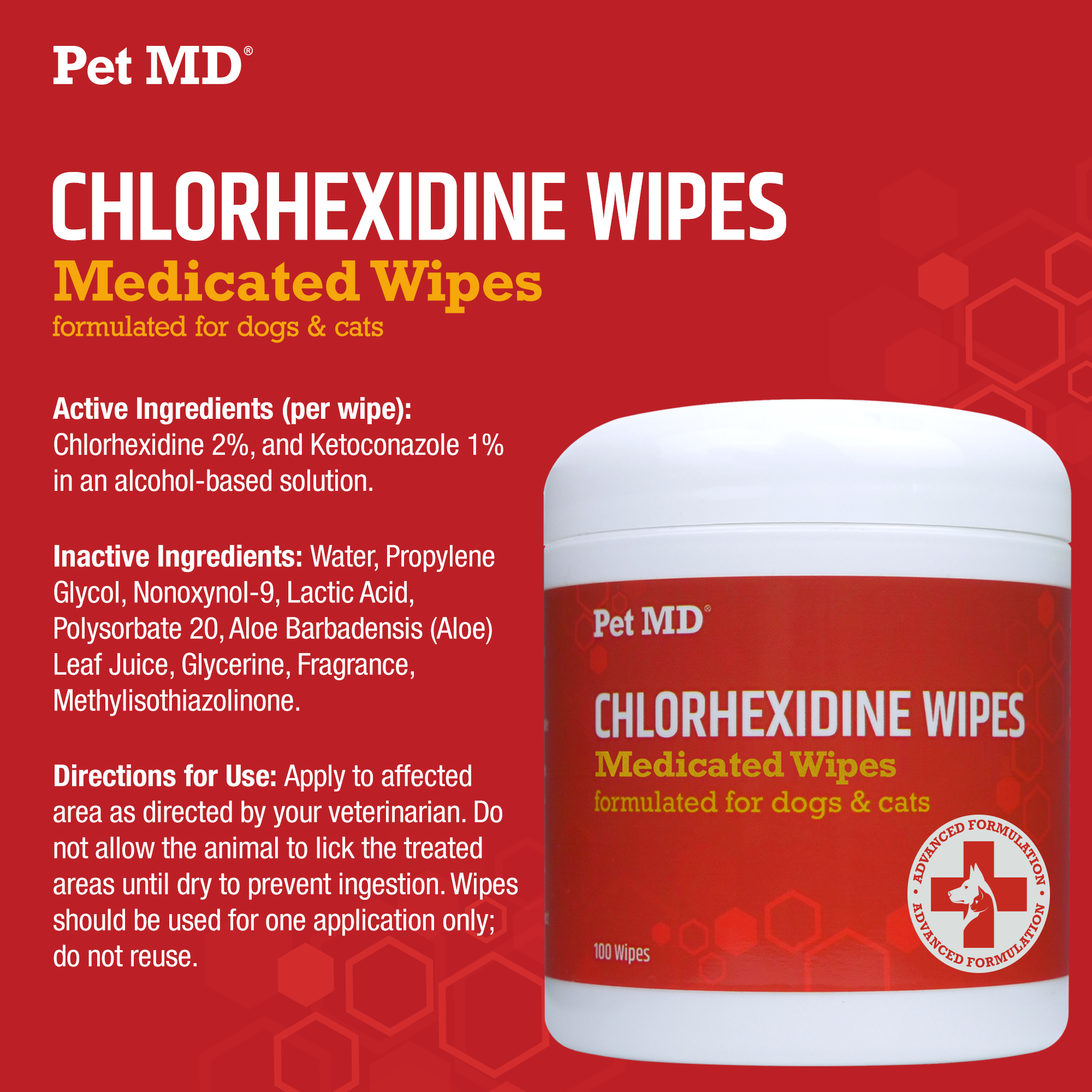 Chlorhexidine Wipes for Dogs Cats 100 Count Pet MD Store