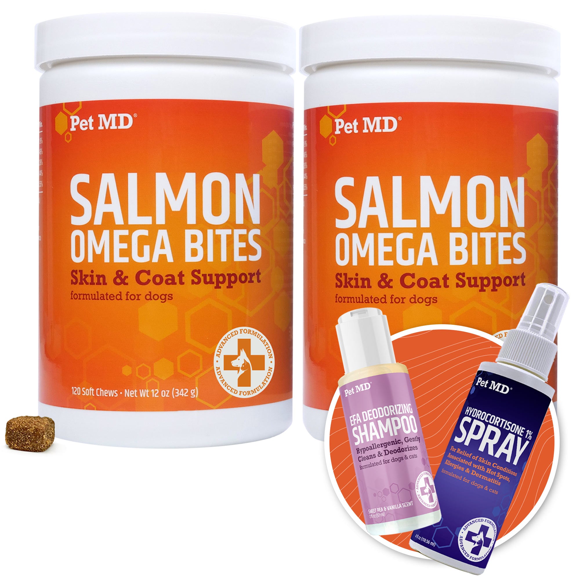 Bundle: 2 x Salmon Omega Bites 120 ct + Hydrocortisone Spray + EFA Shampoo  2oz Bonus