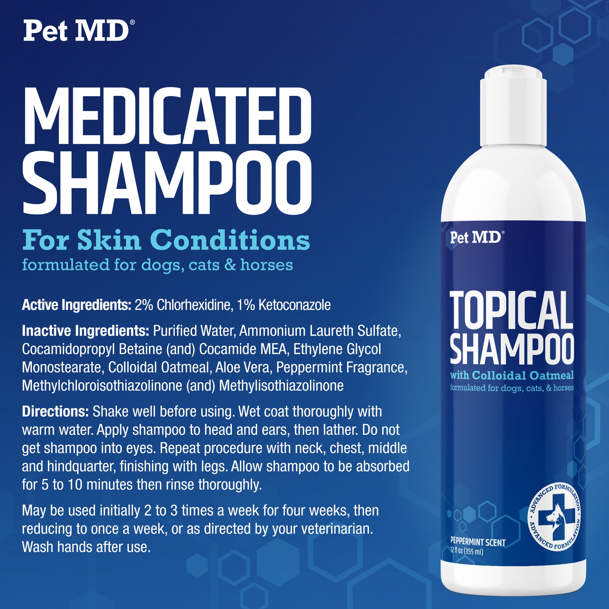 Antiseptic Antifungal Medicated Topical Shampoo for Dogs Cats Hors Pet MD Store