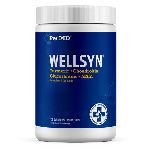 Pet MD WellSyn Joint Supplement for Dogs With Glucosamine, Chondroitin, MSM, & Organic Turmeric - 120 Count
