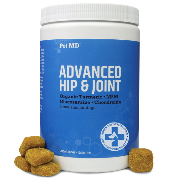 Advanced Hip and Joint Supplement for Dogs With Glucosamine, Chondroitin, MSM, & Organic Turmeric - 120 Count