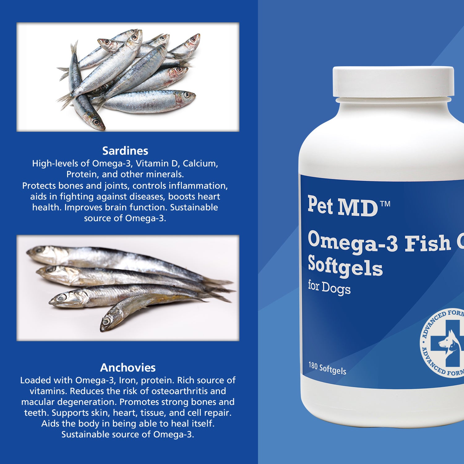 Omega 3 Fish Oil Softgels for Dogs 180 Count Pet MD Store