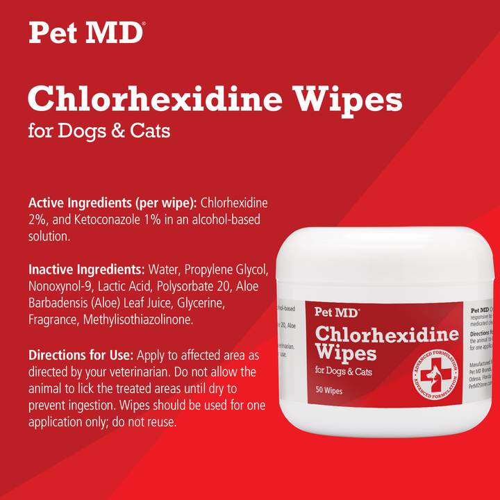 Chlorhexidine Wipes for Dogs and Cats 50 Count Pet MD Store
